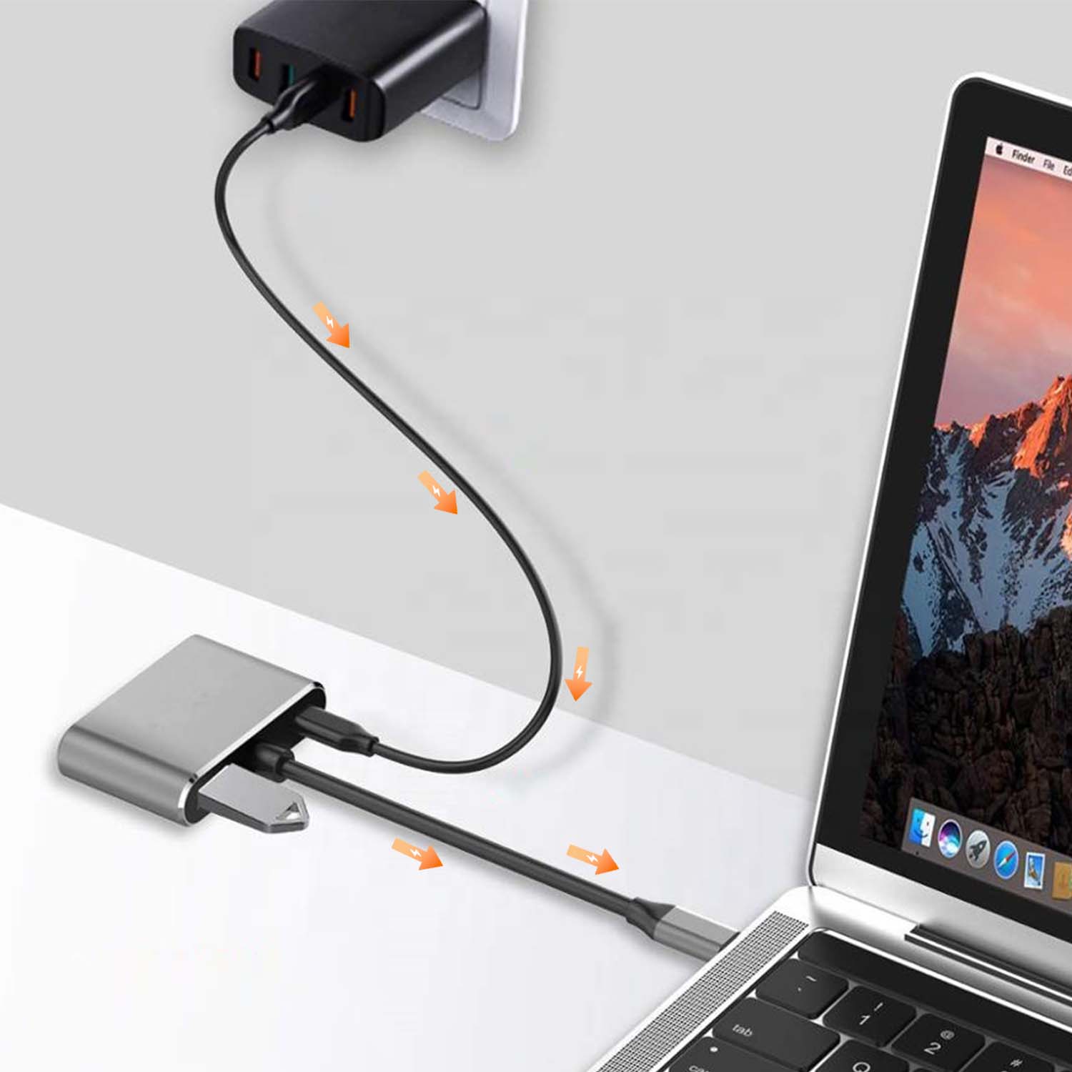 usb-c 87W power delivery in de I4 USB-C hub van douxe