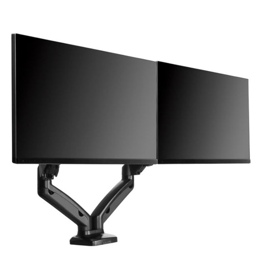 Douxe FM-SPM2 Dubbele Gasveer Monitorbeugel voor twee beeldschermen tussen de 13 inch en 27 inch met een VESA-aansluiting 75 x 75 of 100 x 100