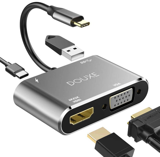 Douxe I4 - 4 in 1 USB-C Hub met hdmi,vga, usb-a en usb-c